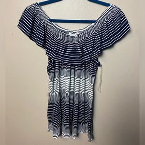 Striped “Westport 1962” over the shoulder blouse extra large navy blue and white